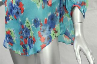 Fifteen Twenty Womens Turquoise Floral Silk Long Sleeve Shirt Top Blouse s New