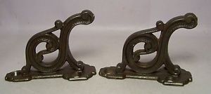 Pair of Antique Victorian Eastlake Cast Iron Curtain Rod Hooks Holders Hardware