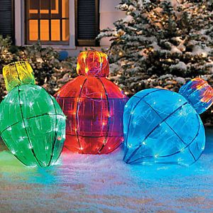 Large Set of 3 Lighted Christmas Ornament Holidays Yard Decor New