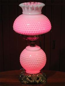 Vintage Fenton Hobnail Milk Glass Gone with The Wind Hurricane Table Lamp
