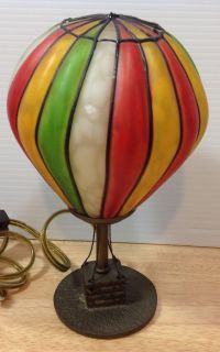 New Hot Air Balloon Lamp Glass Shade Tiffany Style Antique Brass Base