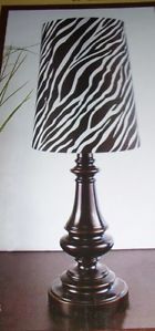 Zebra Print Table Lamp Black White Print Dark Brown Base Tall Shade New