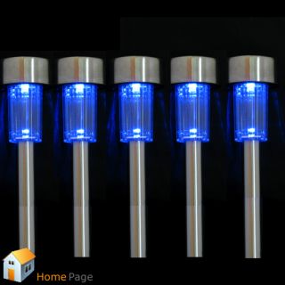 5 x Solar Powered Blue LED Steel Lamp Light Outdoor Home Garden Path Lighting