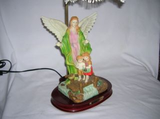 Crosa Collection Lamp Guardian Angel with Children Beaded Shade Wood Base