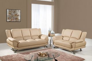Helen Modern Tan Beige Leather Sofa Set Sofa Loveseat Chaise 3pc