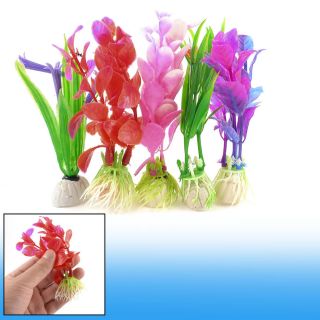 5 Pcs Ceramic Base Colorful Underwater Landscaping Plastic Plant for Fish Tank