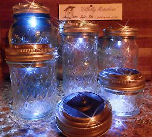 Indoor Outdoor 6 Solar LED Lid Lights Mason Jar Garden Lights Canning Jars