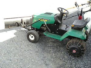 Lawn Tractor with Front Snow Blade Wheel Weights Chains and 38" Mower Deck