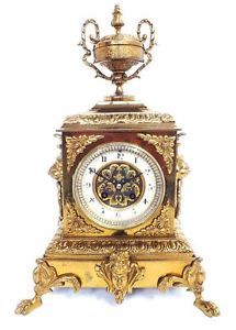Antique French Striking Mantle Clock Bronze Gilt Ormolu Cubed 8 Day Mantel Clock