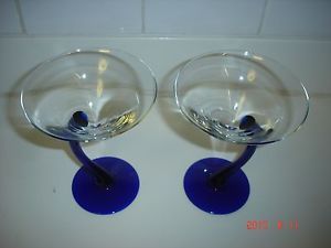 2 Nice Martini Glasses Cobalt Blue Stem Martini Glasses Clear Blue Martini Glass