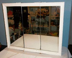 Antique White Bathroom Medicine Cabinet Shelves Recessed Triple Mirror 1920 1940