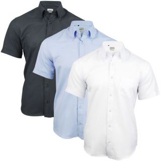 Mens Short Sleeve Plain Oxford Shirt Button Down Collar Slim Fit by XACT