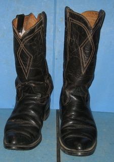 Mens Vintage Black Texas Western Cowboy Boots Size 11 1 2D Genuine Water Buffalo