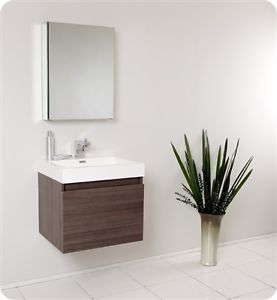 Fresca Nano Small Wall Mount Grey Oak Bathroom Vanity Medicine Cabinet Faucet