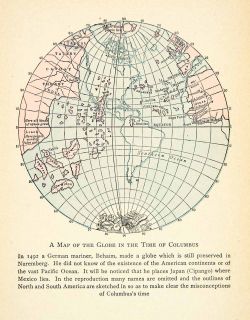 1929 Print Antique World Map Christopher Columbus Misconception Atlas Globe