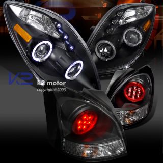 Toyota 07 08 Yaris JDM Black Halo Projector Headlight Red LED Rear Tail Lamp