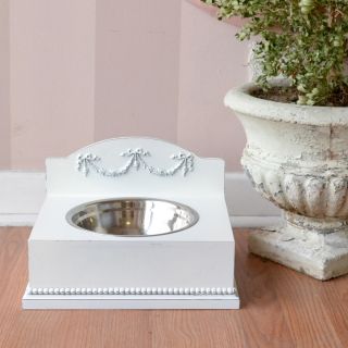 Shabby Cottage Chic French Double Swag Pet Dog Cat Feeder White Rose Swag