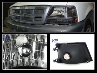Euro Black 98 00 Ford Ranger Crystal Headlights Head Lamps