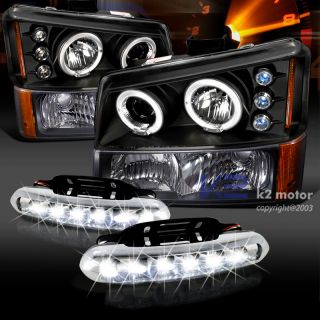 6pcs 03 06 Silverado Black Halo Projector Headlights Bumper LED Fog Strips Lamps