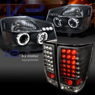 Black 04 07 Nissan Titan Halo Projector Headlights LED Tail Lights