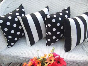 Black Polka Dot Stripe Outdoor Throw Pillows 4 Pack