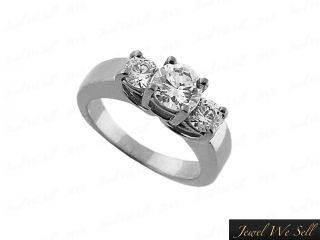 1 00ct Round Cut Diamond Three Stone Bridal Ring 18K White Gold G SI1 Prong Set