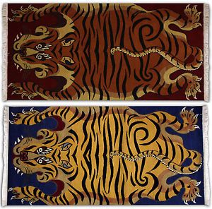Tibetan Tiger Rug Tibet Nepal 3x6 Extra Large ft Feet Carpet Red Blue Skin Long