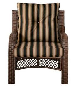 Premium Outdoor Patio Garden Wicker Deep Seat Chair Cushion Set Black Tan Stripe