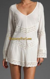 Anthropologie Free People Medium Crochet Lace Embellished White Tunic Top New