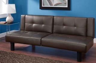 Beautiful Faux Leather Convertible Futon Sofa Sleeper Bed Brown Couch Twin Size