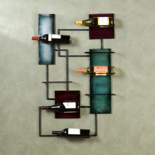 Modern Abstract Metal Wall Mount Wine Rack 8 Bottle Iron Holder Art Sculpture