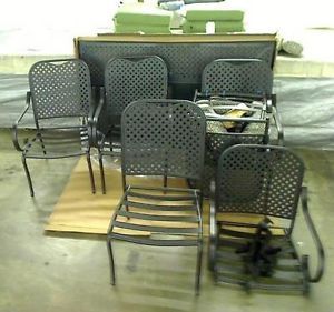 Hampton Bay Fall River 7 Piece Patio Dining Set with Moss Cushions $499 00 TADD