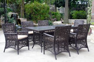 Furniture Patio 7pc Spider Web Wicker Patio Dining Set with Cushions