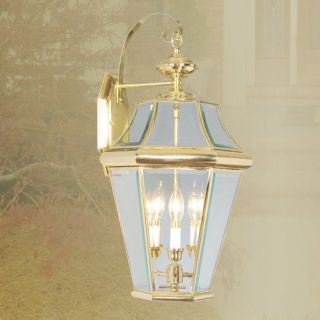 New Livex Georgetown 3 Light Outdoor Wall Sconce Fixture Polished Brass 2361 02