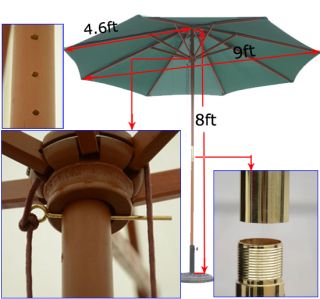 Outdoor Patio Market 9' Aluminum Solar LED Umbrella Crank Tilt Wooden Umbrella