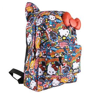 ★ New Loungefly School Bag Hello Kitty Backpack Face 3D Red Bow Sanrio Comics