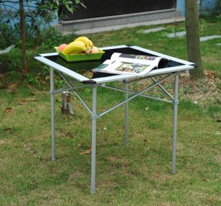 Outdoor Portable Camping Folding Square Aluminum Picnic Table Black Roll Up Top