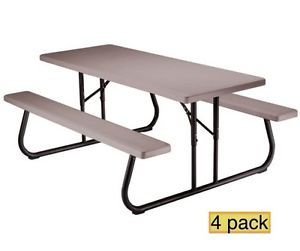 4 Pack New Lifetime 42119 6 ft Polyethylene Folding Indoor Outdoor Picnic Table