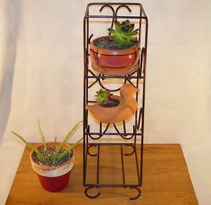 Vintage Wrought Iron Metal Table Top Plant Stand Patio Garden Decor Plant Holder