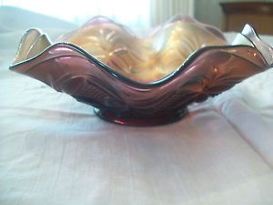 Vintage Westmoreland Amethyst Carnival Glass Scalloped Dish Pillows and Sunburst