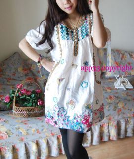 Vtg 70s Spectacular White Foral Embroidered Mexican Dress Boho Long Frock Top