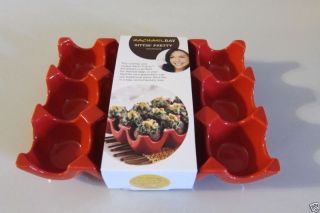 2 Rachael Ray Stoneware Christmas Red Deviled Egg Plate Holder Appetizer Tray