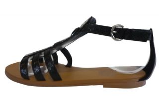 Women Shoes Black Flat Roman Gladiator Sandals Heels