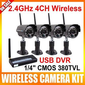 100 Digital Wireless USB DVR Video 4 Camera Receiver CCTV Home Security System