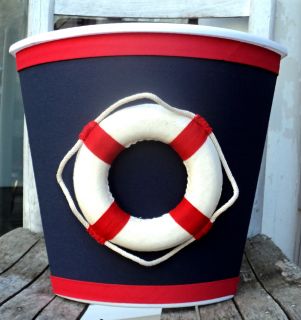 Nautical Boat Wastebasket Navy Blue Red White Child Baby Bedroom Nursery Storage