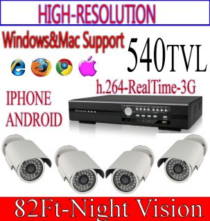 4 Camera 540TVL CCTV DVR Home Security Camera System