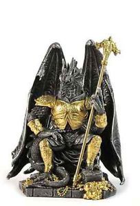Armored Dragon King Sitting in Throne Statue Sculpture Figurine