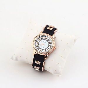 Bling Crystal Golden Women Girl Ladies Quartz Silicone Wrist Watch Strap S9
