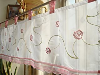 Beautiful Pink Rose Embroidery Sheer Cafe Curtain 150cm