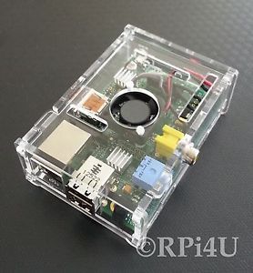 Raspberry Pi Model B 512 MB Clear Case w Fan Heatsink IR Module OC Ready